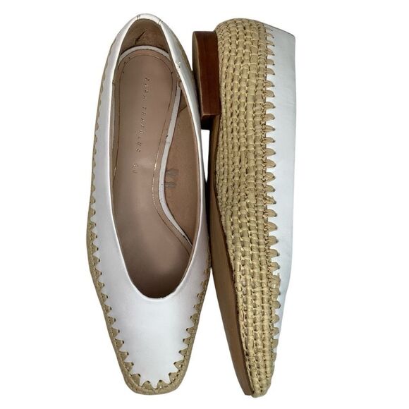Zara Trafaluc White Leather Wheat Braided Edges Slip On Ballet Flat Sz 36/USA 6 - Picture 1 of 9